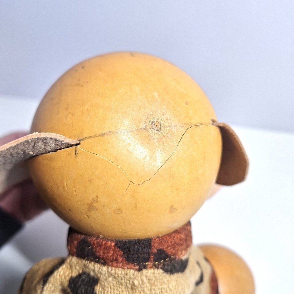 African Elephant Gourd Puppet Leather Handmade Ears Tusks Tribal Fabric READ - Picture 4 of 9